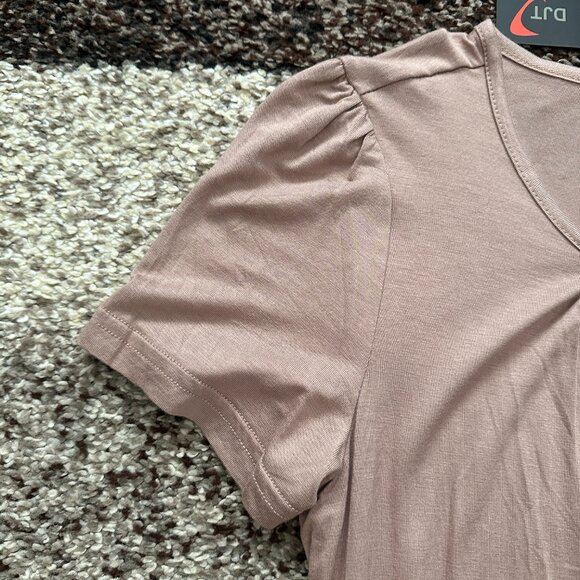 DJT FASHION (M) Warm Taupe Brown Pleated Tee Scoop Blouson Loose Top Coffee Tan - Picture 5 of 11